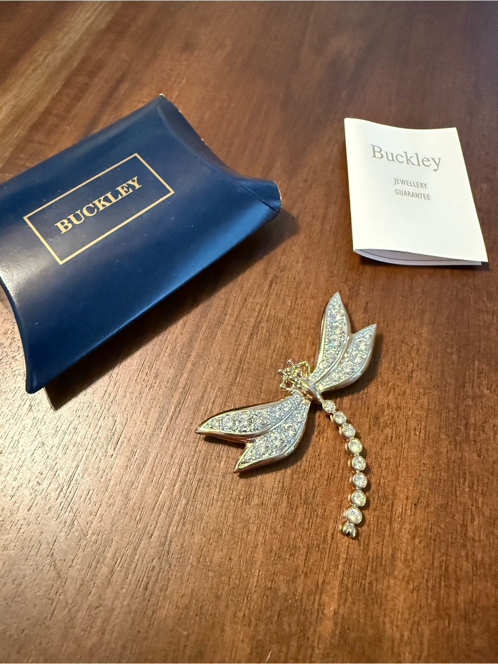 Buckle Gold-Tone Dragonfly Brooch with Clear Crystal Wings